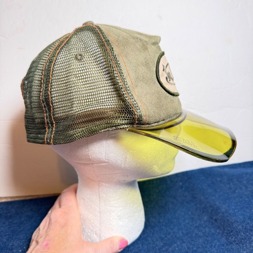 Vintage Von Dutch Sage Green Suede UV400 Clear Visor Trucker Hat Y2K Rare - Picture 10 of 16